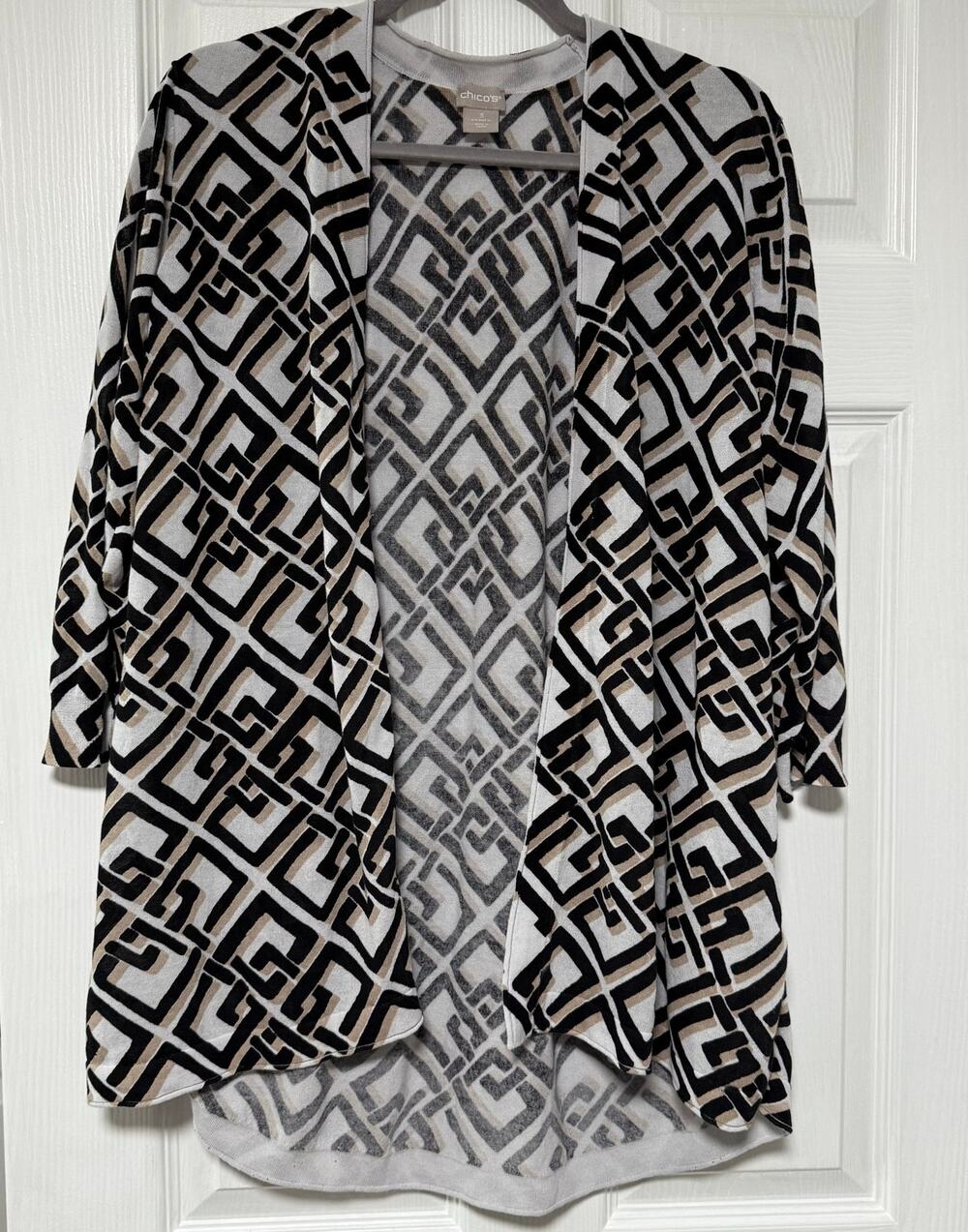 Chico's Women's Geometric Knit Open Front Cardigan Size 3